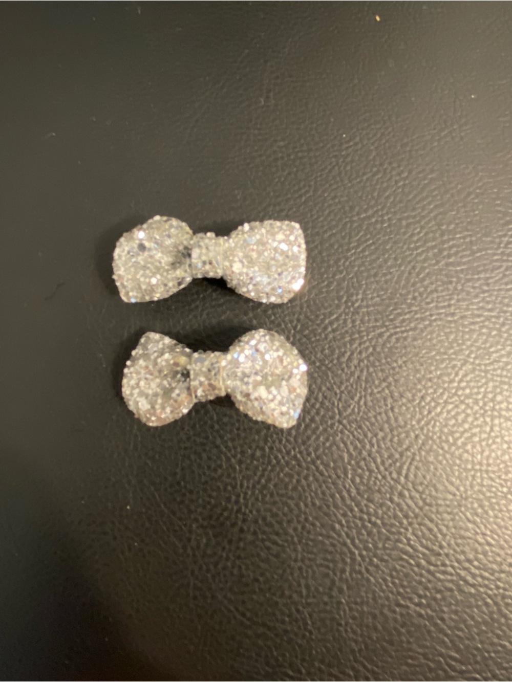 Vintage Silver Glitter Bow Hair Clips - Set of 2